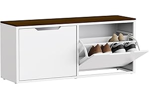 Sapateira Organizadora com 2 Gavetas Basculantes, Porta sapato Banco com Assento de Madeira, Design Compacto