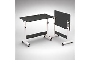 Mesa Lateral Dobrável Ajustável com Rodinhas, MDF, para Notebook e Escritório, mesa de Notebook Lateral com Ajuste de Altura,