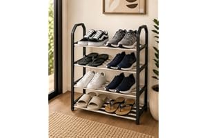 Sapateira Vertical 4 Andares Compacta Organizador de Sapatos Multiuso Estrutura Reforçada Plástico PP e Tubos de Inox Ideal p