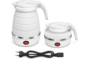 Chaleira Elétrica Dobrável Portátil 0,6L Silicone e Aço Inoxidável, Compacta para Viagem, Camping e Acampamento, Fervedor de