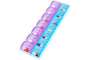 Organizador de Comprimidos Semanal 14 Compartimentos | Porta Remédios Compacto e Resistente | Caixa Organizadora de Medicamen