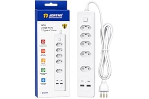 Filtro de Linha 2500W Bivolt com 2 USB + 2 USB-C, 5 Tomadas 3 Pinos, Cabo 2m, Proteção Contra Sobrecarga, Interruptor Liga/De