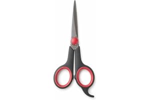 Tesoura Profissional para Corte de Cabelo, Aço Inox, 14cm 5 1/2", Preta e Vermelha, com Apoio– Precisão, Conforto e Durabilid