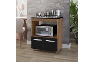 Balcão Gabinete de Cozinha Para Fogão Cooktop e Forno Micro-ondas Elisa Savana Preto Moblis