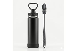 Kit Garrafa Térmica de Aço Inox 316 Premium 800mL Preta, Mantém Gelado por até 24h e Quente por até 8h + Escova de Garrafa de