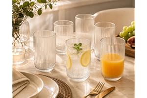Jogo 6 Copos de Vidro Canelado 430ml Transparente Premium Luxo para Água Suco Drinks Whisky Refrigerante Café Vidro Grosso Re