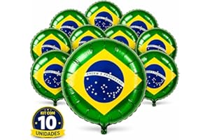 KIT 10 Unidades Balão Bandeira do Brasil 24" 60cm Metalizado Redondo Decoração Futebol Copa do Mundo