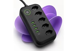 Filtro de Linha Premium 2500W com DPS (Proteção Contra Surtos), 5 Tomadas + 6 USB (4 USB + 2 USB-C), Bivolt Automático 110–22