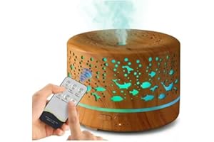 Aromatizador e Umidificador Elétrico Difusor de Névoa, 700ml, Madeira, LED 7 Cores,Silencioso com Controle Remoto, até 18h Pr