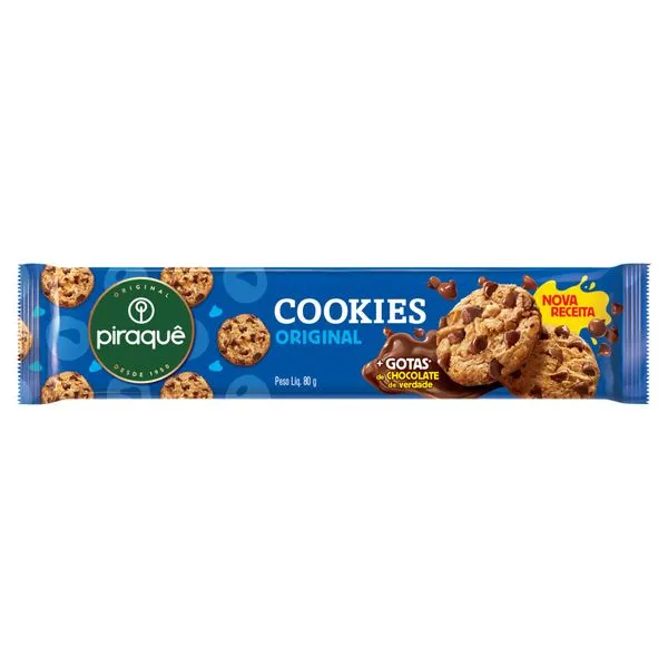 Biscoito Cookies Piraquê Sabor Baunilha com Gotas de Chocolate 80g