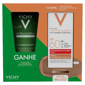 Kit Vichy Protetor Solar Facial FPS 60 Capital Soleil UV-Pigment Control 3.0 40g + Gel de Limpeza Normaderm 50g