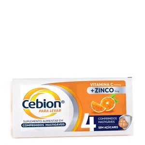 Complemento Alimentar Cebion para Levar Vitamina C + Zinco Laranja 4 Comprimidos Mastigáveis