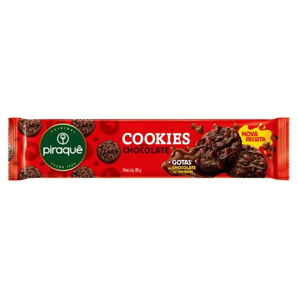 Biscoito Cookies Piraquê Sabor Chocolate com Gotas de Chocolate 80g