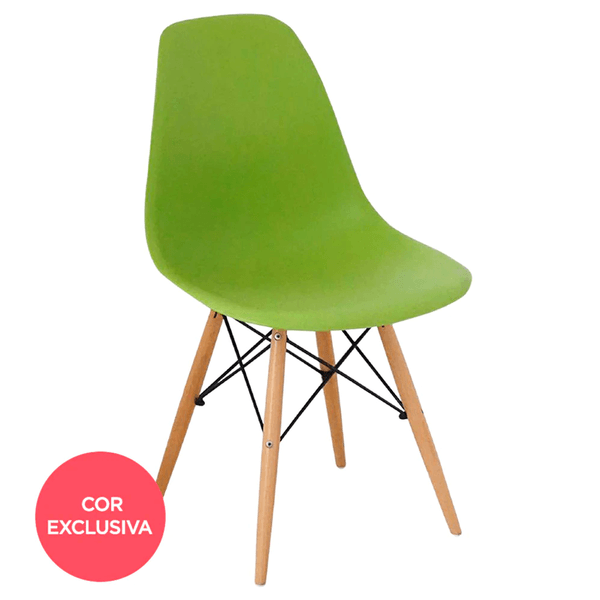 Cadeira em Madeira e metal, Assento Polipropileno - Eames Verde