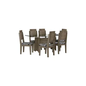 Mesa de Jantar 7 Peças com Tampo em Vidro - RV Móveis Esmeralda Teka / Floral