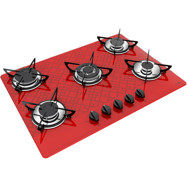 Cooktop Casavitra 5 Bocas Tetris, Tripla Chama, Vermelho - E10E56.537 Bivolt