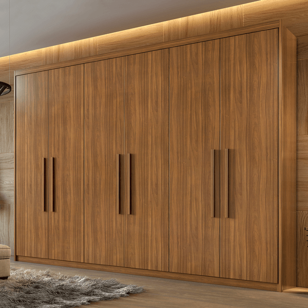 Guarda-roupa em MDF/MDP, 6 Portas, 4 Gavetas, 4 Prateleiras - Aires Rovere Naturale
