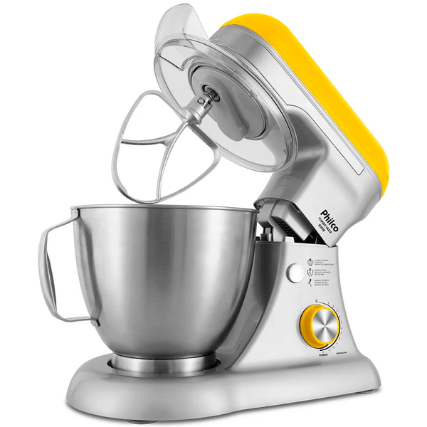 Batedeira Planetária Philco, 12 Velocidades Turbo, 4.5 litros, 800W, Amarelo/Prata - PBP800AM 110V