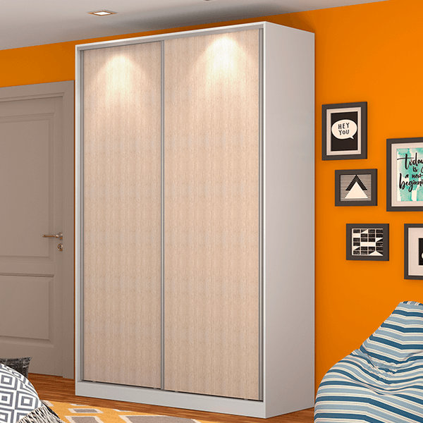 Guarda-roupa em MDF, 2 Portas, 3 Gavetas, 5 Prateleiras - RC2004 Branco / Noce