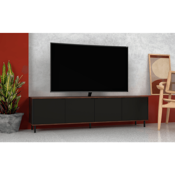 Rack em MDP para TV de até 50'', 4 Portas, Pés Metálicos - BR 57-226 Castanho / Preto