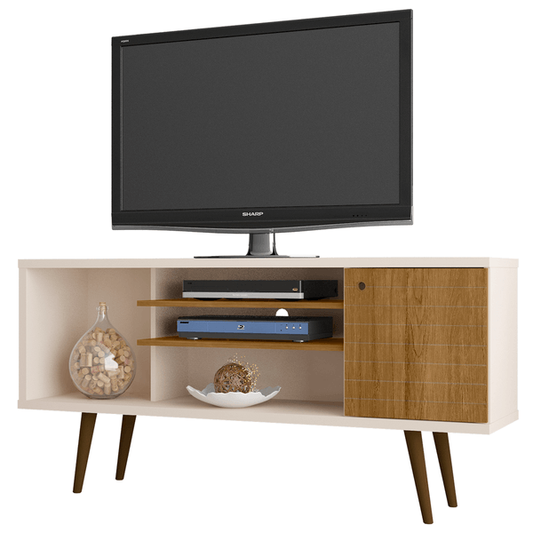 Rack Para TV 55'' em MDP e MDF, 1 Porta, 5 Nichos - Safira Off-White/Cinamomo