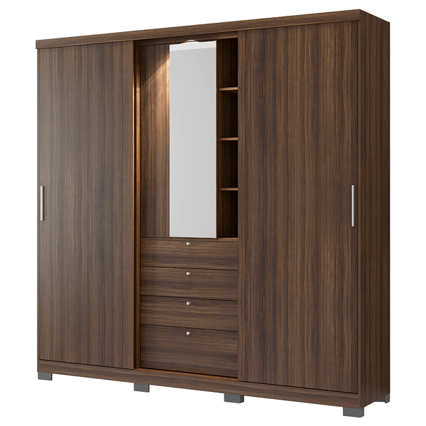 Guarda-roupa em MDP, com 3 Portas, 4 Gavetas, Pés - Carraro Zeus Ébano