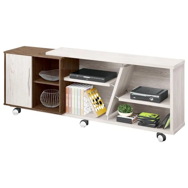 Rack para TV com Rodízios - Belaflex Luxor Champagne / Roble