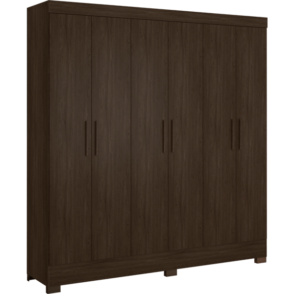 Guarda-Roupa Casal em MDP, 6 Portas, 3 Gavetas - Prático Ébano