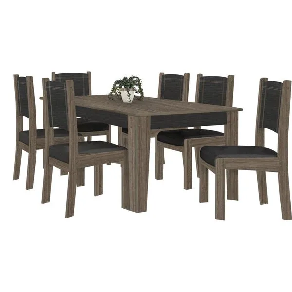 Mesa de Jantar 6 Cadeiras - RV Móveis Diamante Teka / Preto