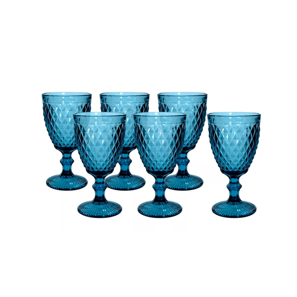 Jogo de Taças Bico Abacaxi da Casa Ambiente, 6 Peças, 300ml, Vidro, Azul - TCVI056
