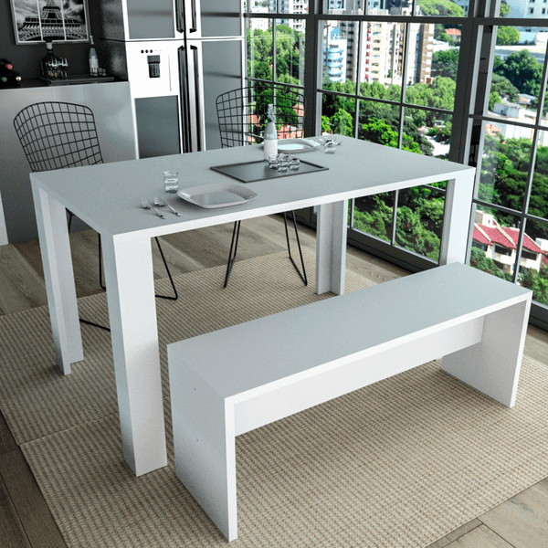 Mesa de Jantar em MDP, 4 Lugares, Com Pés - Liv Branco