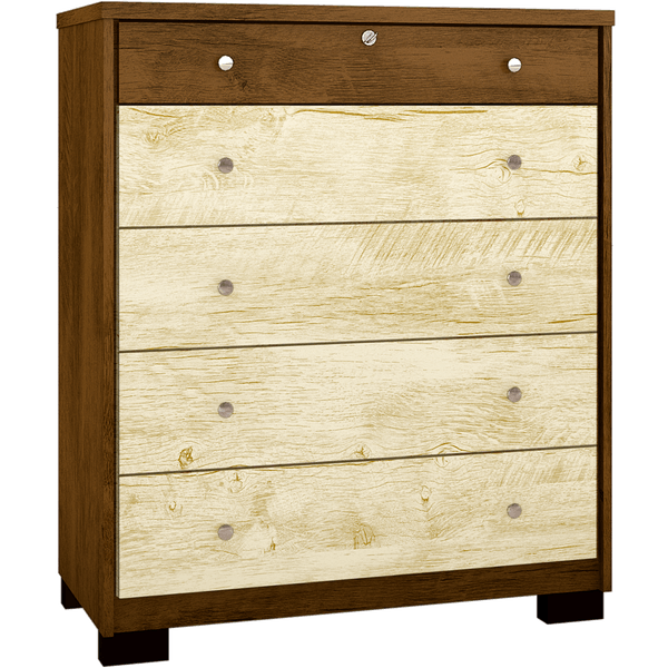 Cômoda em MDP com 5 Gavetas, Corrediças Telescópicas - Moval Munique Castanho Wood / Avelã Wood
