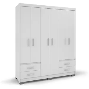 Guarda-Roupa Casal MDP 6 Portas 4 Gavetas 3 Prateleiras Puxadores MDF - Primacy Branco