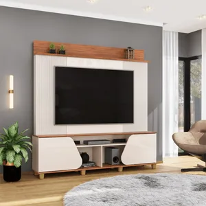 Painel Home MDF/MDP para TV até 70 polegadas Henry Off White / Freijó