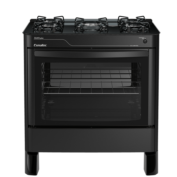 Fogão de Piso 5 Bocas Esmaltec Agata Glass, Acendimento Automático, Mesa de Vidro Temperado, Preto - 5090 Bivolt