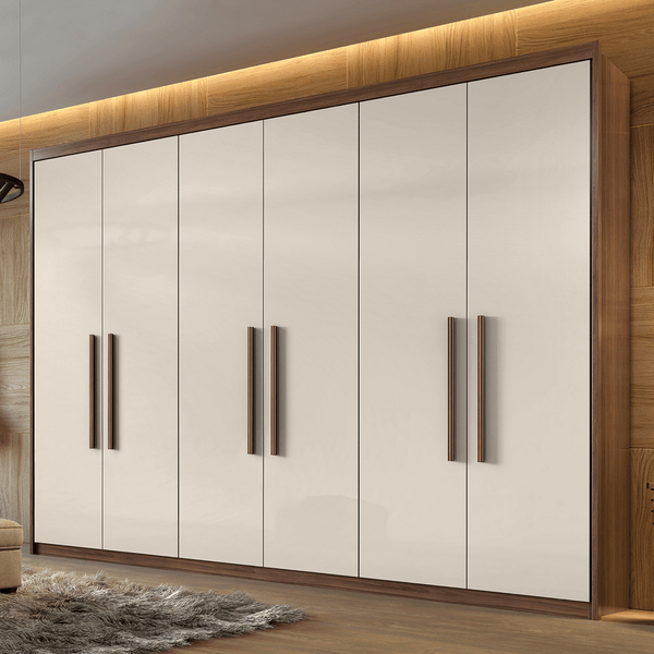 Guarda-roupa em MDF/MDP, 6 Portas, 4 Gavetas, 4 Prateleiras - Aires Imbuia Naturale / Off White
