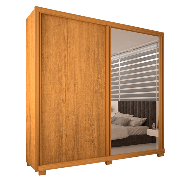 Guarda-Roupa Casal Genebra em MDF 02 Portas 03 Gavetas com Espelho Bom Pastor Noce