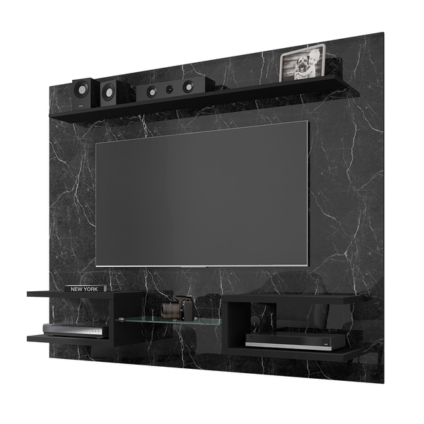 Painel para TV até 55'', 2 Nichos, 6 Prateleiras, MDP - Atlas Nero / Preto Fosco