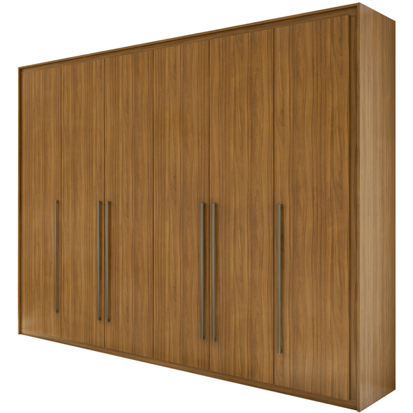 Guarda-roupa em MDF, 6 Portas, 6 Gavetas, Puxadores de Alumínio - Reali New Rovere Naturale