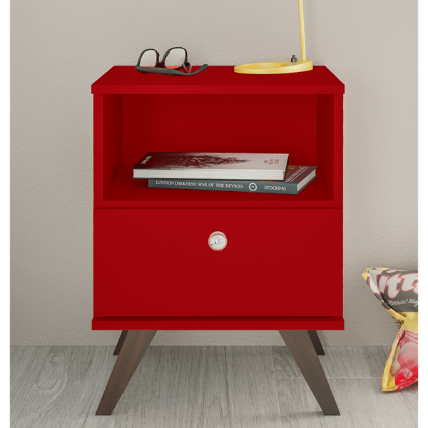 Mesa de Cabeceira Retrô em MDP, com 1 Gaveta - Móvel Bento RT3019 Vermelho