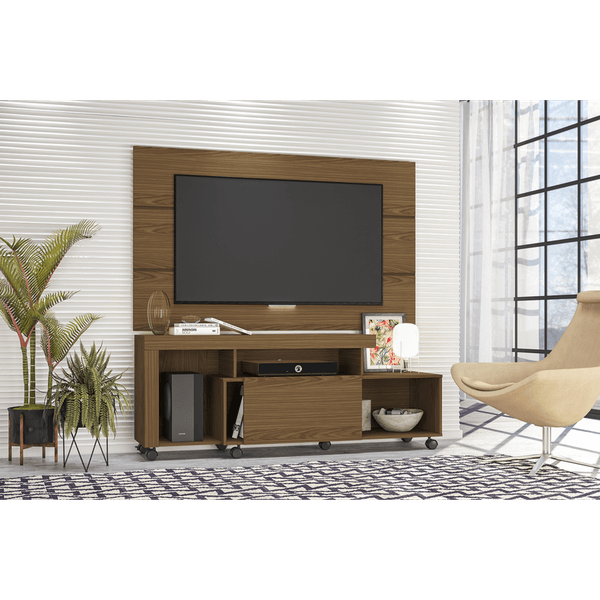 Rack com Painel para TV até 45'', MDP/MDF, 1 Porta, 1 Prateleira, Pés Rodízios - Kito Freijó
