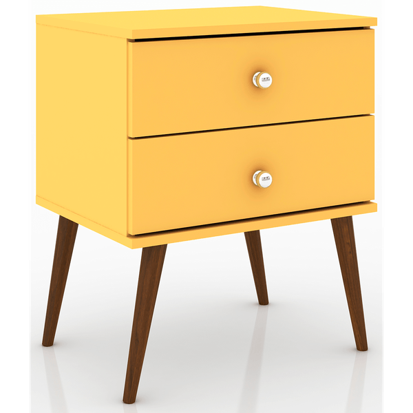Mesa de Cabeceira em MDP, 2 Gavetas - Móvel Bento RT3032 Amarelo