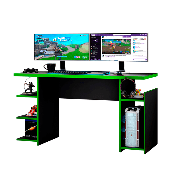 Mesa para Computador Office, MDP, 3 Prateleiras - NT2065 Preto / Verde