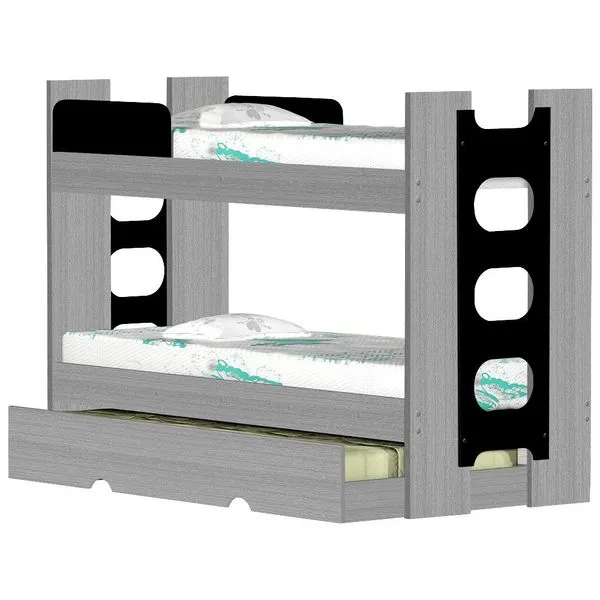 Beliche com Cama Auxiliar 90x190 Rubi Geval Carvalho / Preto