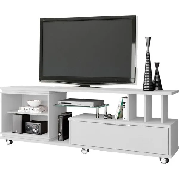Rack para TV com Rodízios - Belaflex Lauren Branco Artico