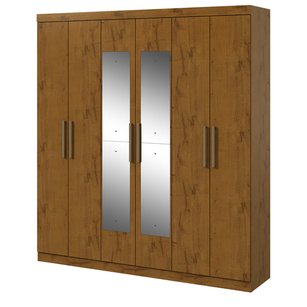 Guarda-Roupas de 6 Portas, Com Espelho, 3 Gavetas, MDF - Lopas Jazz Rovere