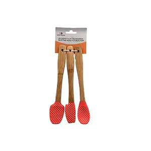 Jogo de Espátulas Casa Ambiente, 3 Peças, Silicone e Bamboo, Vermelha - Eco095