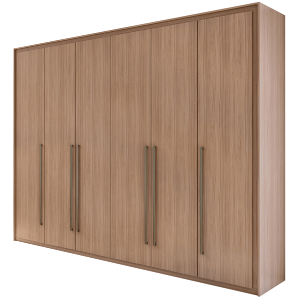 Guarda-roupa em MDF, 6 Portas, 6 Gavetas, Puxadores de Alumínio - Reali New Carvalho Naturale