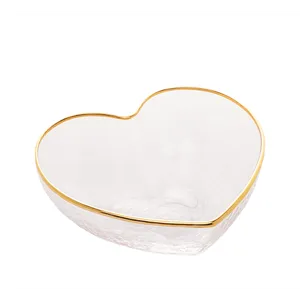 Bowl Heart Bon Gourmet, Com Borda Dourada, Vidro, Transparente, 9x8cm - 8345