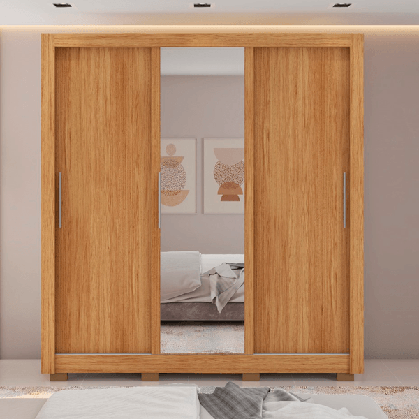 Guarda-Roupa Casal Santiago em MDP 3 Portas 2 Gavetas com Pés com Espelho Mel